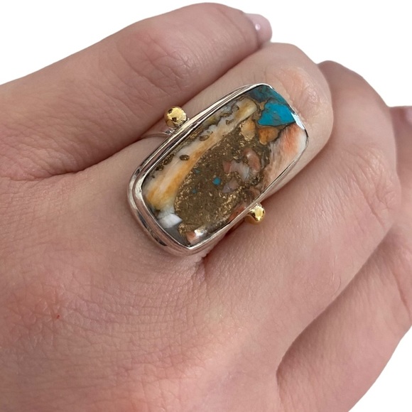NWT Sterling silver large ring gemstone oyster copper turquoise size 7 - Picture 10 of 10